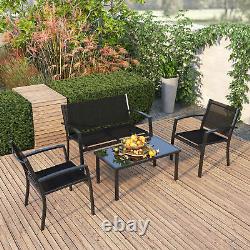 4 PCS Garden Furniture Set Patio Outdoor 4 Seater Sofa Chairs Rectangular Table