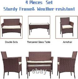 4 Pcs Rattan Garden Furniture Set Chairs Sofa Coffee Table Outdoor Patio Brown