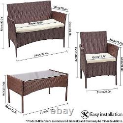 4 Pcs Rattan Garden Furniture Set Chairs Sofa Coffee Table Outdoor Patio Brown