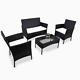 4 Piece Black Rattan Garden Furniture Settable Chairs Sofa Wicker Outdoor Patio