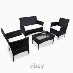 4 Piece Black Rattan Garden Furniture SetTable Chairs Sofa Wicker Outdoor Patio