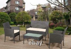 4 Piece Rattan Garden Furniture Outdoor Patio Set with SOFA TABLE & CHAIRS