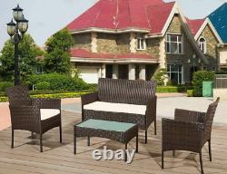 4 Piece Rattan Garden Furniture Set Outdoor Patio Wicker Bistro Table Sofa Chair