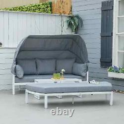4 Pieces Outdoor Garden Sofa Set, Aluminum Patio Lounge Bed Furniture