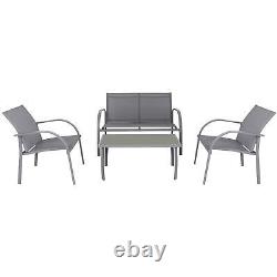 4 Seater Metal Garden Sofa Set Glass Top Outdoor Patio Coffee Table Chairs Grey