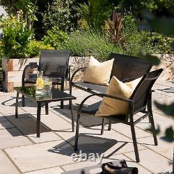 4 Seater Metal Garden Sofa Set Glass Top Outdoor Patio Coffee Table Chairs Grey