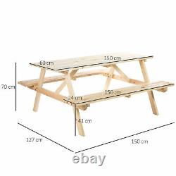 4-Seater Outdoor Garden Patio Wooden Picnic Table Bench with Parasol Hole 150 cm