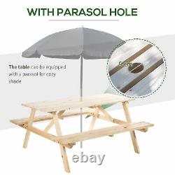4-Seater Outdoor Garden Patio Wooden Picnic Table Bench with Parasol Hole 150 cm