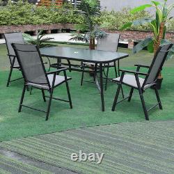 4 or 6 Seater Outdoor Garden Grey Chairs And Black Table Set Patio Umbrella Hole
