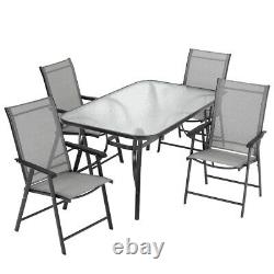 4 or 6 Seater Outdoor Garden Grey Chairs And Black Table Set Patio Umbrella Hole