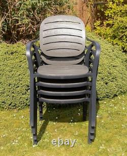 4 x Garden Patio Bistro Chairs Outdoor Coffee Chair Grey Plastic Furniture Set
