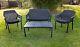 4pcs Garden Patio Bistro Coffee Sofa Set 2 Chairs Table Black Plastic Outdoor Uk