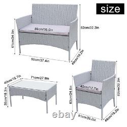 4pcs Outdoor Rattan Patio Wicker Furniture Set Garden Relax Sofa with Cushion Grey