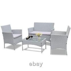 4pcs Outdoor Rattan Patio Wicker Furniture Set Garden Relax Sofa with Cushion Grey