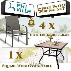 5PC Outdoor Dining Set Garden Patio Furniture 4 Textilene Chairs &Square Table