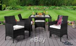 5PC Rattan Dining Set Outdoor Garden Patio Furniture 4 Chairs & Square Table