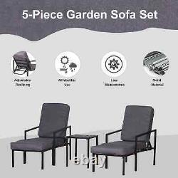 5-Piece Outdoor Garden Metal Patio Lounge Set with Cushions Black/Grey