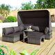 5-piece Rattan Garden Furniture Set Outdoor Patio Corner Sofa Set With Canopy