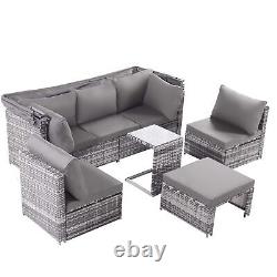 5-Piece Rattan Garden Furniture Set Outdoor Patio Corner Sofa Set with Canopy