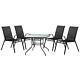 5pc Garden Furniture Set Glass Top Outdoor Patio Coffee Bistro Table Chair Black