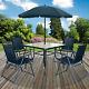 6pc Garden Patio Furniture Set Outdoor Black 4 Seater Large Square Table Parasol