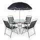 6pc Garden Patio Furniture Set Outdoor Grey 4 Seat Round Table Chairs & Parasol