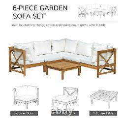 6 PCS Wooden Frame Outdoor Patio Garden Corner Sofa Set with Cushions Coffee Table