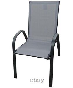 6 Stacking Chairs Outdoor Garden Patio Black Furniture
