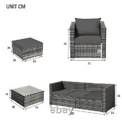 6 pieces Outdoor Patio Rattan Wicker Garden Furniture Grey Sofa Table Lounge Set