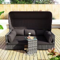 6-seater Canopy Outdoor Patio Rattan Garden Furniture Set Lounge Set Corner Sofa