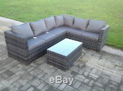 6 seater wicker rattan corner sofa set table outdoor garden furniture patio grey