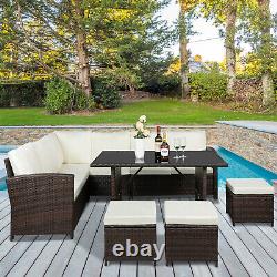 7 Pcs Outdoor Patio Rattan Garden Furniture Set Table Chair Sofa + Cushion Brown