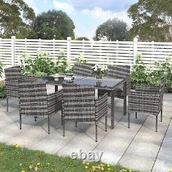 7 Pieces Outdoor Rattan Garden Furniture Set Patio Dining Table + 6 Chairs Set