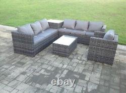 7 seater corner grey rattan sofa chair table outdoor garden patio furniture set