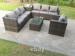 7 seater rattan sofa 2 coffee tables corner patio outdoor garden furniture grey