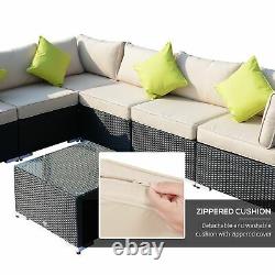 8PC Rattan Outdoor Garden Patio Furniture Corner Sofa Set Wicker Black Aluminium