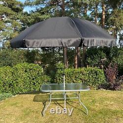 8 Piece Metal Rectangle Garden Patio Furniture Set Outdoor with Chairs & Parasol