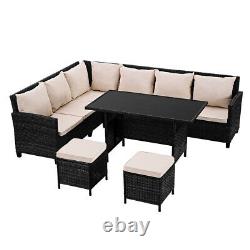 8 Seat Outdoor Patio Rattan Garden Furniture Set Table Chair Corner Sofa+Cushion
