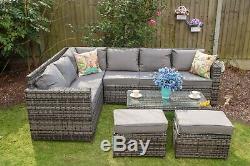 8 Seater Outdoor Garden Patio Rattan Corner Sofa & Coffee Table Set