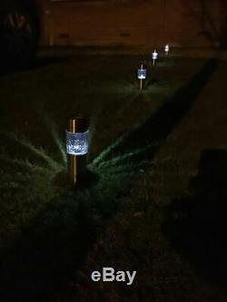 8 X Solar Powered Garden Lights Post Patio Outdoor Led Lighting Stainless Steel