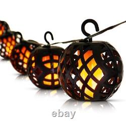 8pc Solar Rattan Ball Flame Effect LED String Hanging LIght Garden Lantern Patio