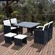 9pc Rattan Garden Furniture Outdoor Patio Dining Table Set With 8 Stools Black