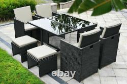9 Pcs Outdoor Patio Ratten Garden Furniture Set Table Chair Sofa + Cushion Black