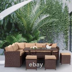 9-Seat Rattan Garden Furniture Set Corner Lounge Outdoor Sofa Chair Stool Patio