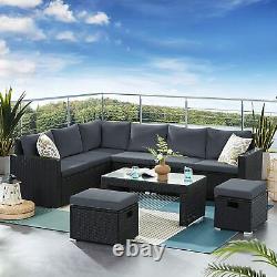 9pcs Rattan Garden Furniture Set Corner Lounge Outdoor Sofa Chair Stools Patio