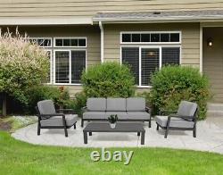 Aluminium 5 Seater Lounge Set, Grey Rattan Patio Sofa Garden Outdoor Chairs