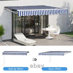 Awning Manual Outdoor Garden Canopy Patio Sun Shade Shelter Blue White 250X200CM