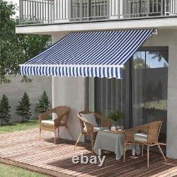 Awning Manual Outdoor Garden Canopy Patio Sun Shade Shelter Blue White 250X200CM