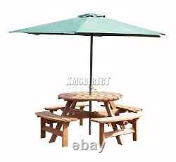 BIRCHTREE 8 Seater Wooden Pub Bench Round Picnic Table furniture Garden Patio