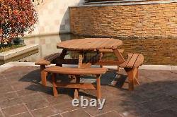 BIRCHTREE 8 Seater Wooden Pub Bench Round Picnic Table furniture Garden Patio